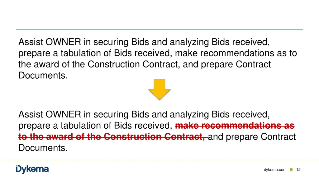 assist owner in securing bids and analyzing bids