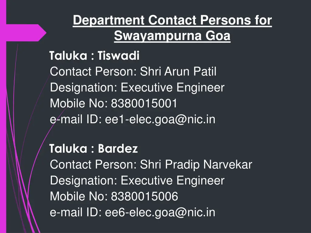 department contact persons for swayampurna