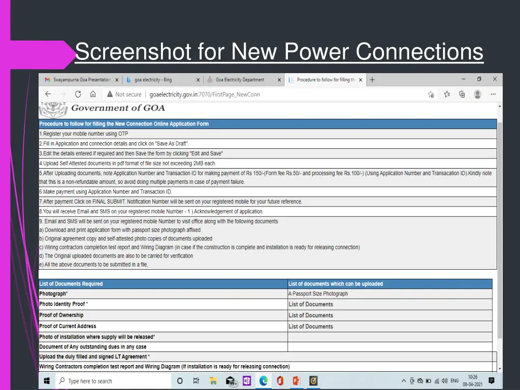 screenshot for new power connections