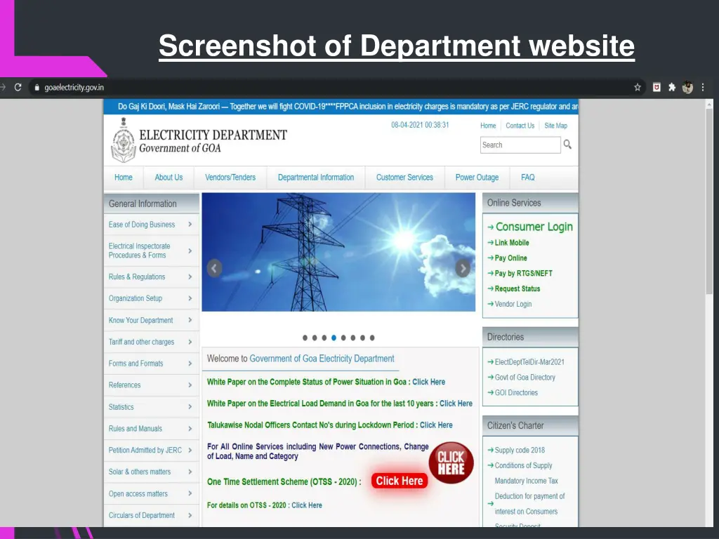 screenshot of department website