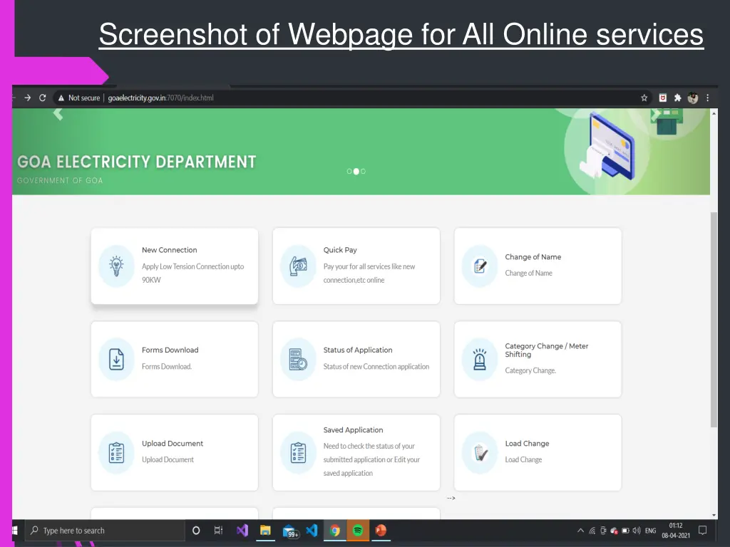 screenshot of webpage for all online services