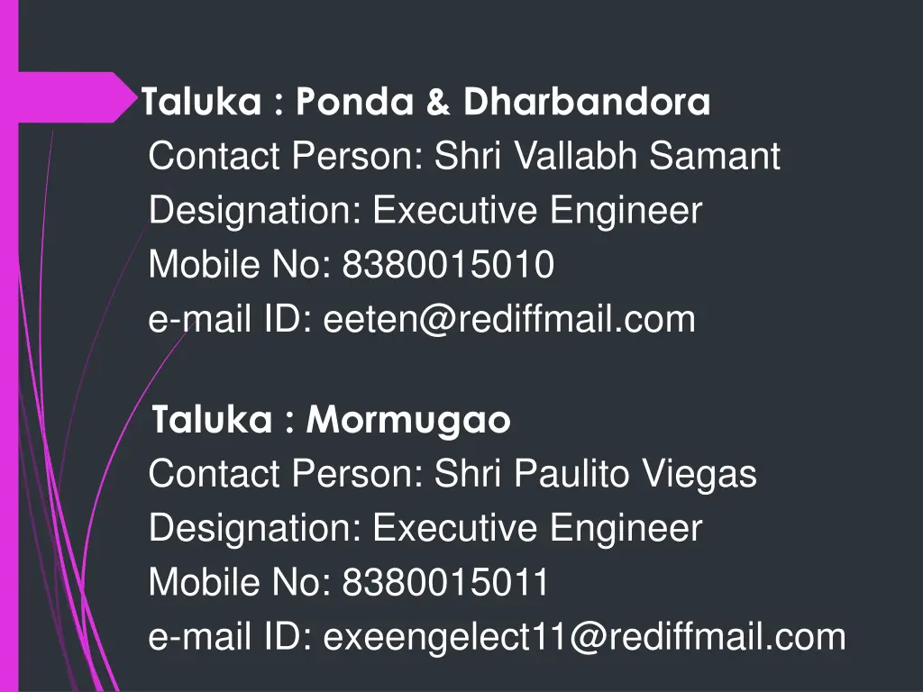 taluka ponda dharbandora contact person shri