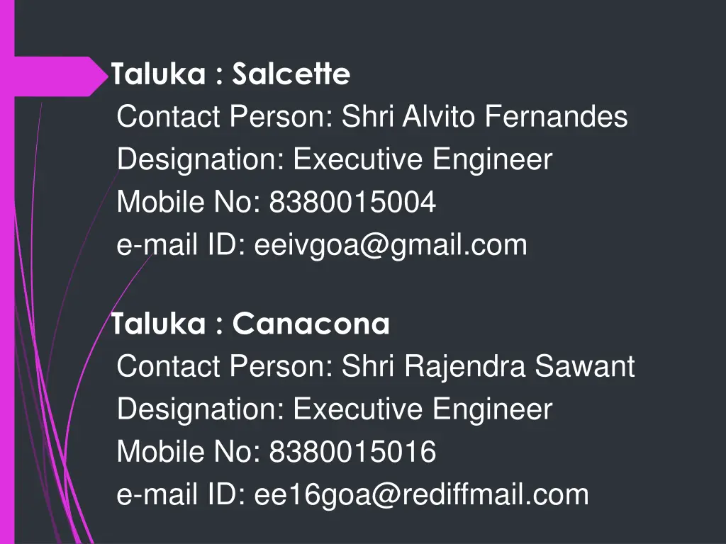 taluka salcette contact person shri alvito