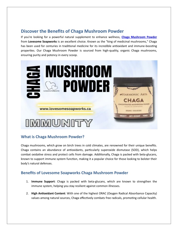 discover the benefits of chaga mushroom powder