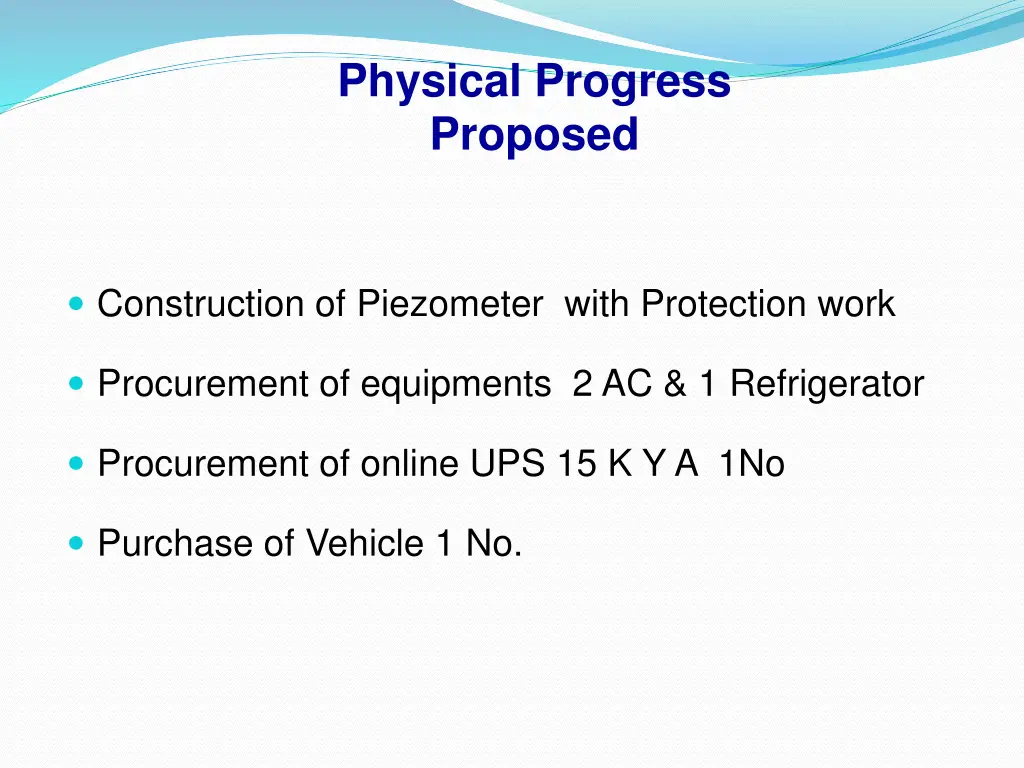 physical progress proposed