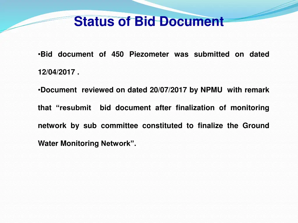 status of bid document