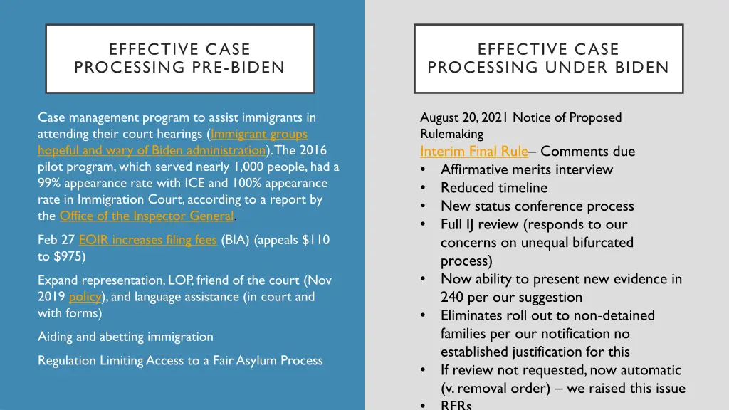 effective case processing pre biden