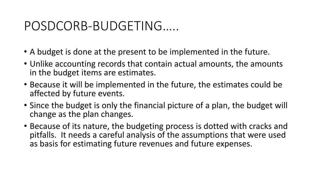 posdcorb budgeting 10