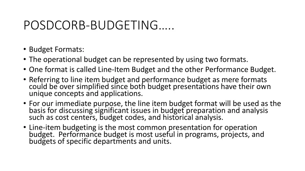 posdcorb budgeting 18