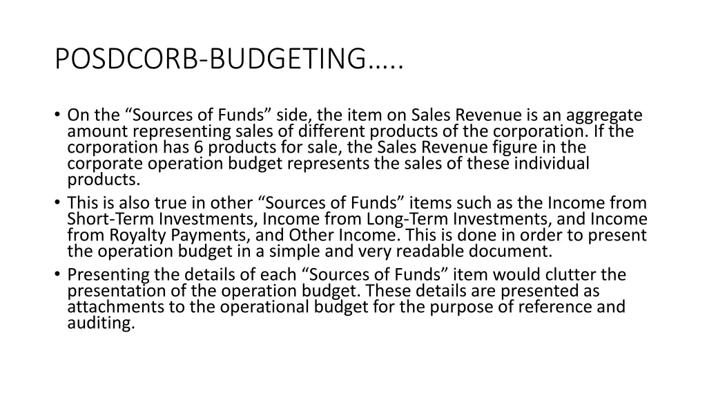 posdcorb budgeting 23