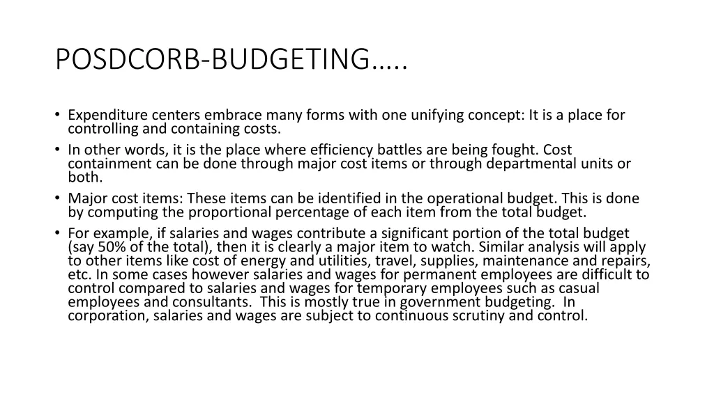 posdcorb budgeting 27