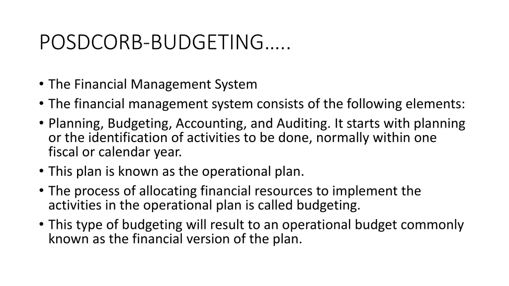 posdcorb budgeting 32