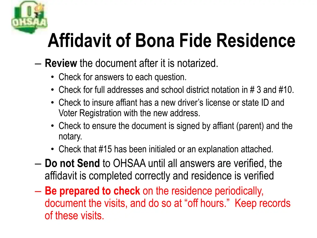 affidavit of bona fide residence review