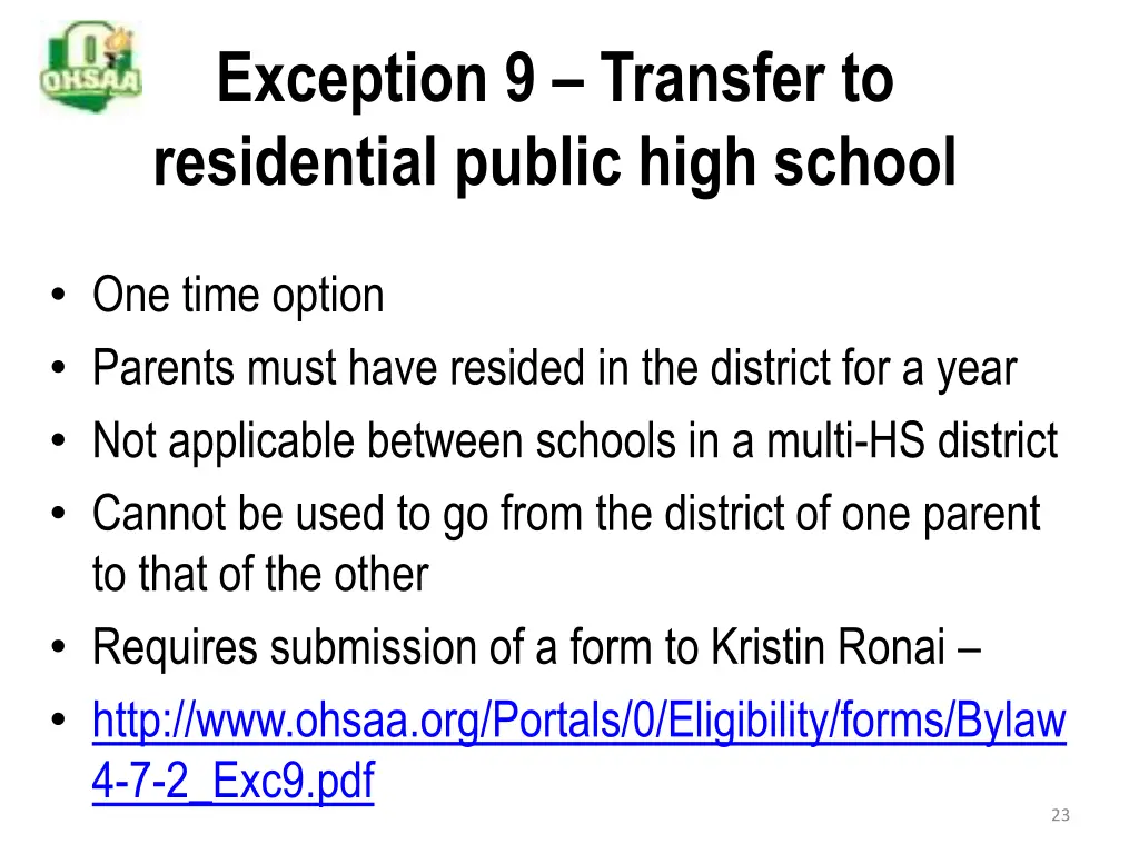 exception 9 transfer to residential public high