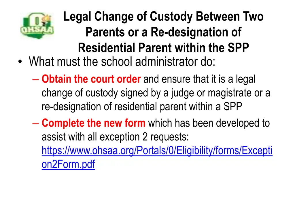 legal change of custody between two parents