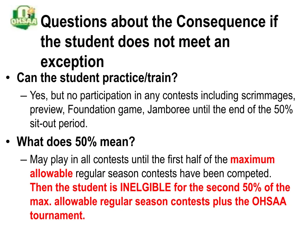 questions about the consequence if the student