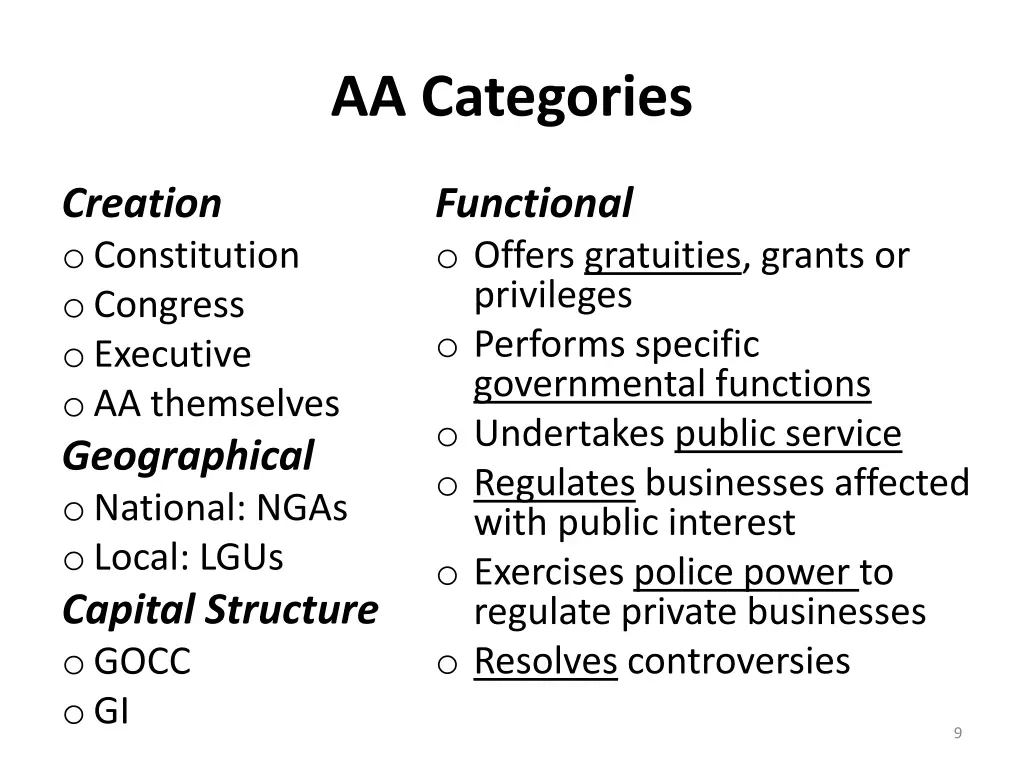 aa categories