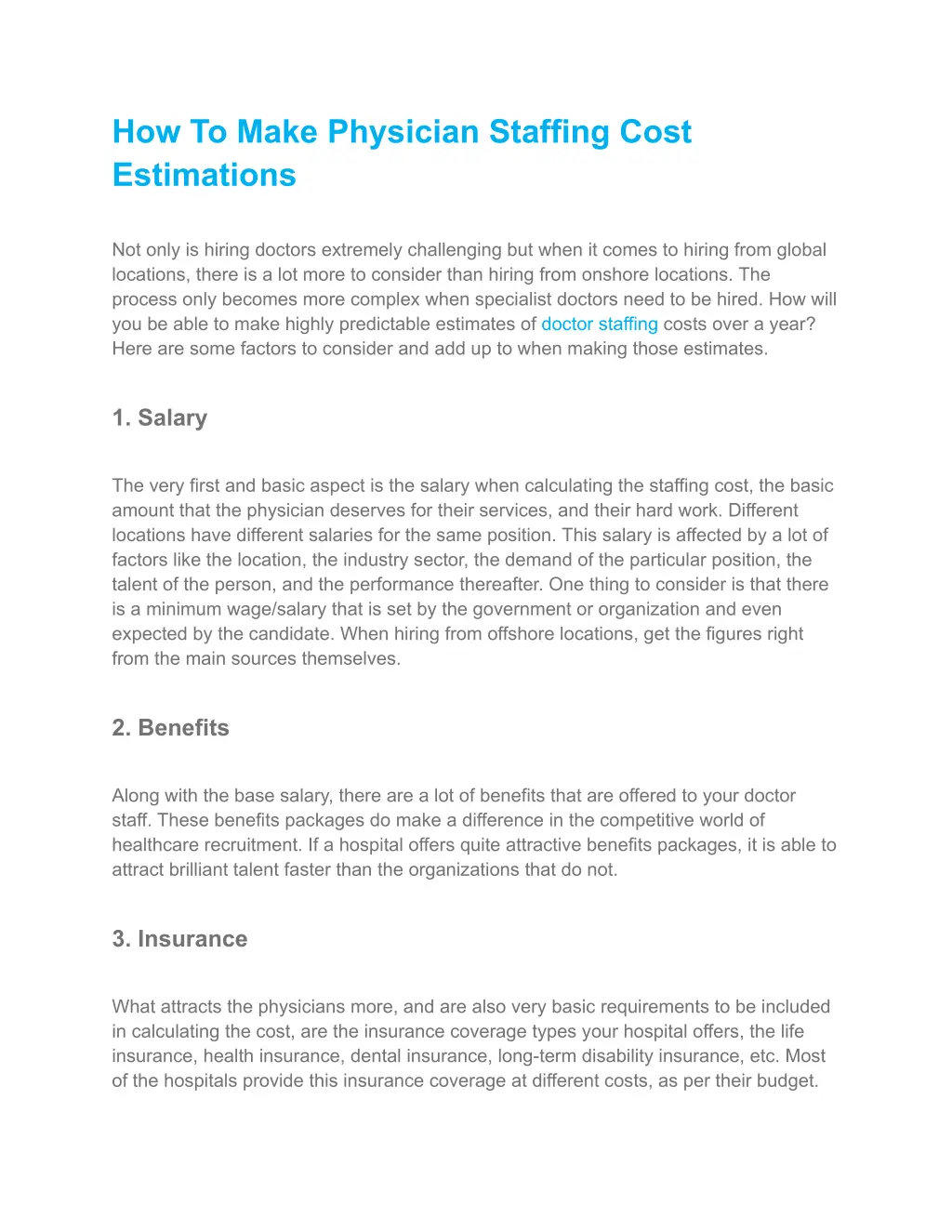 how to make physician staffing cost estimations