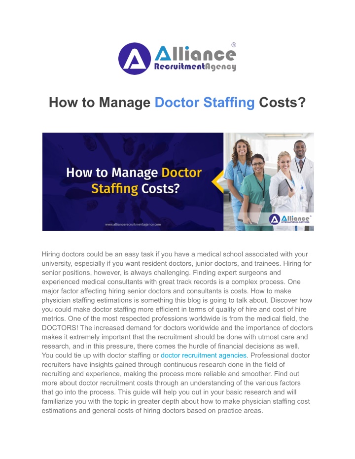 how to manage doctor staffing costs