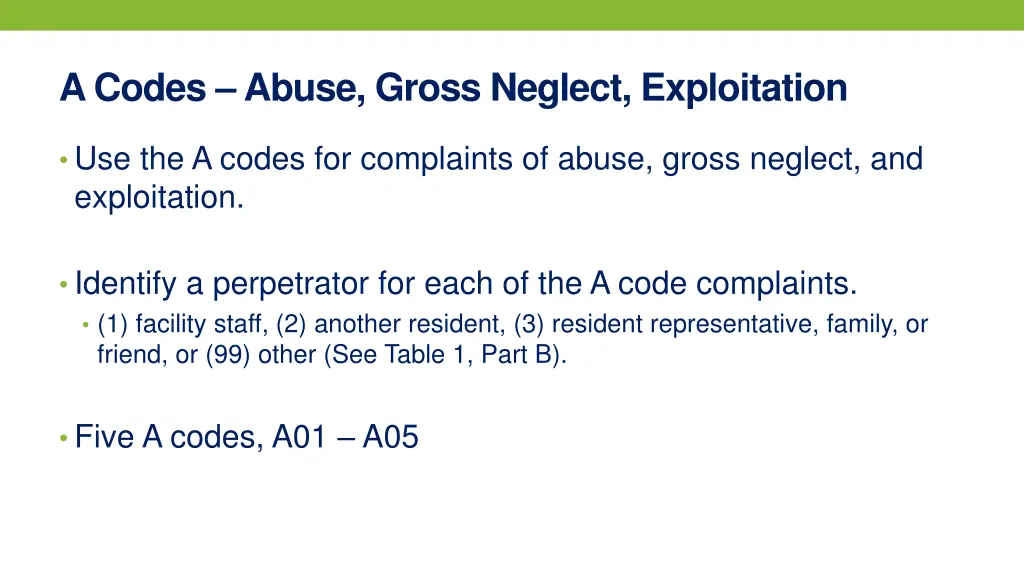 a codes abuse gross neglect exploitation