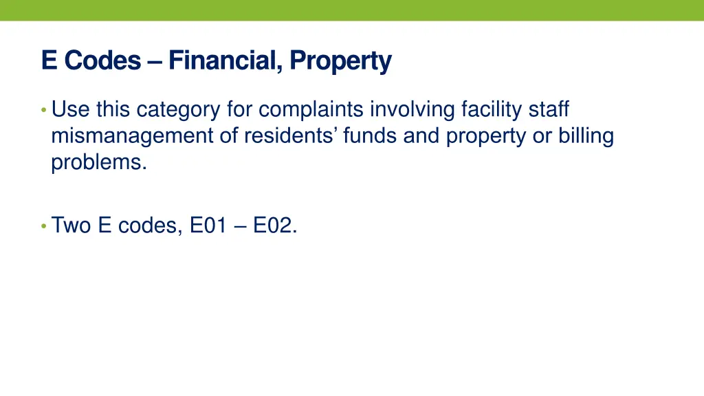 e codes financial property