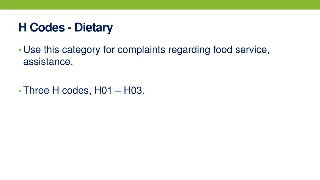 h codes dietary