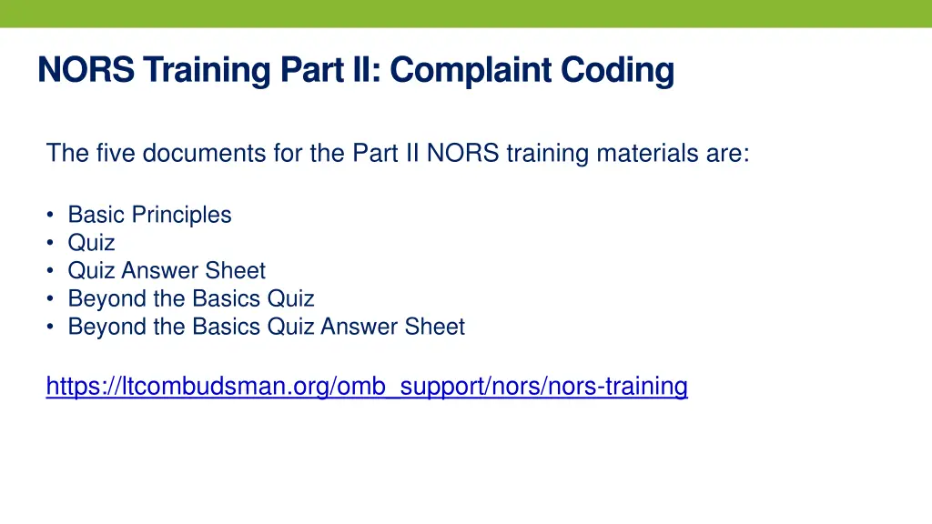 nors training part ii complaint coding