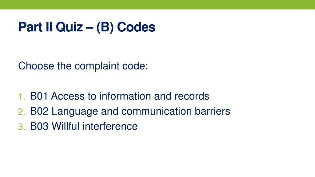 part ii quiz b codes 1