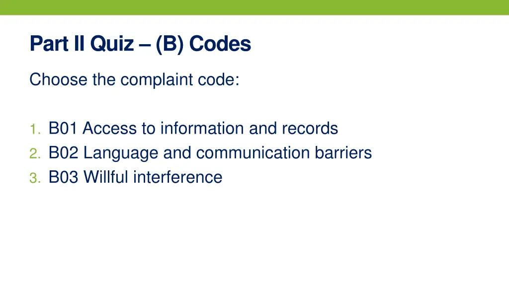 part ii quiz b codes 4