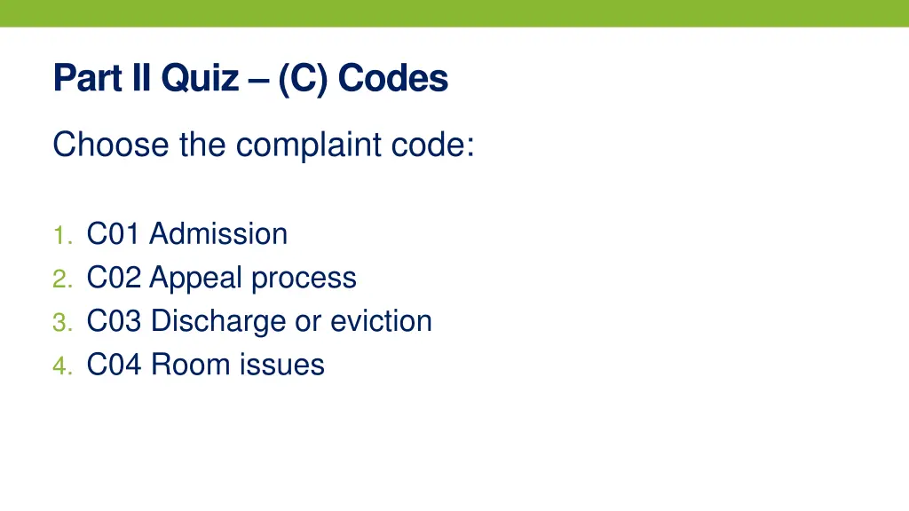 part ii quiz c codes 1