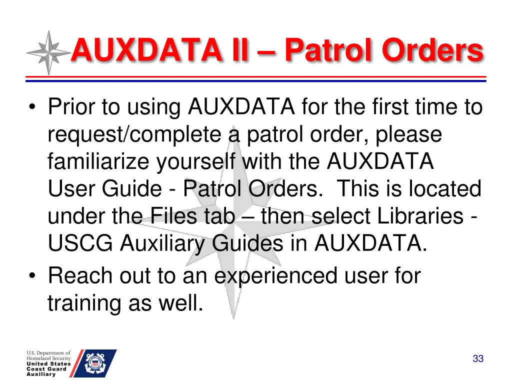 auxdata ii patrol orders