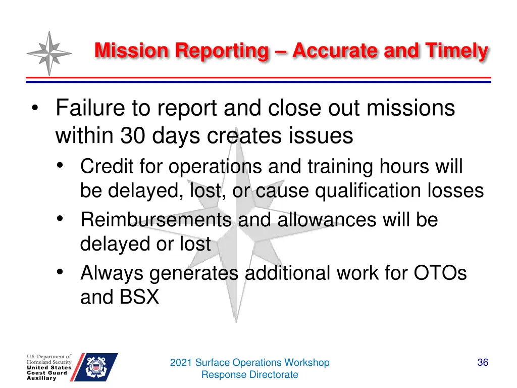 mission reporting accurate and timely