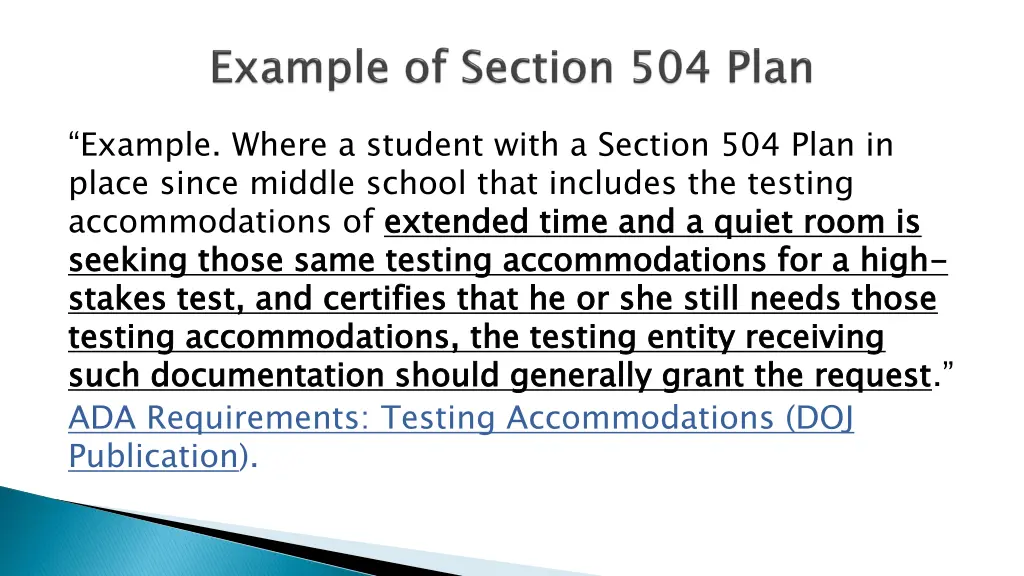 example where a student with a section 504 plan