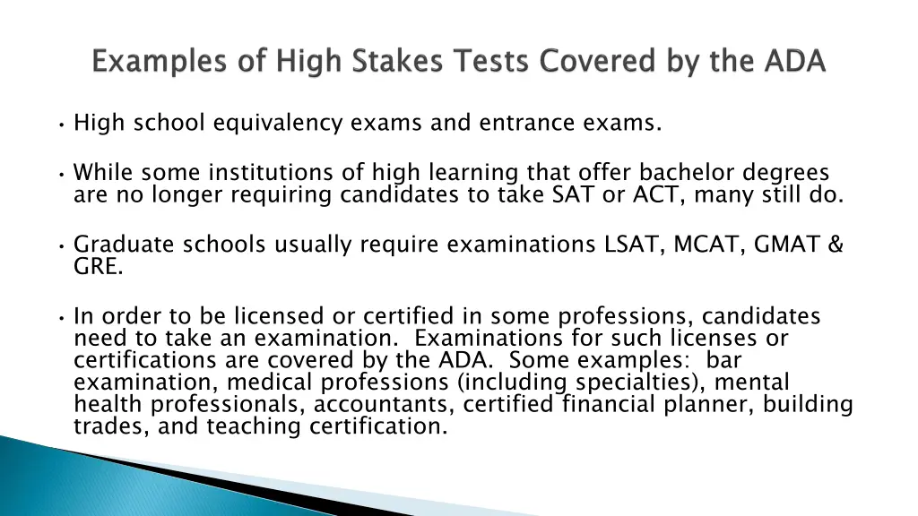 high school equivalency exams and entrance exams