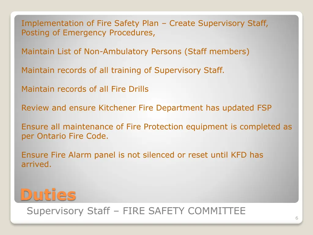 implementation of fire safety plan create