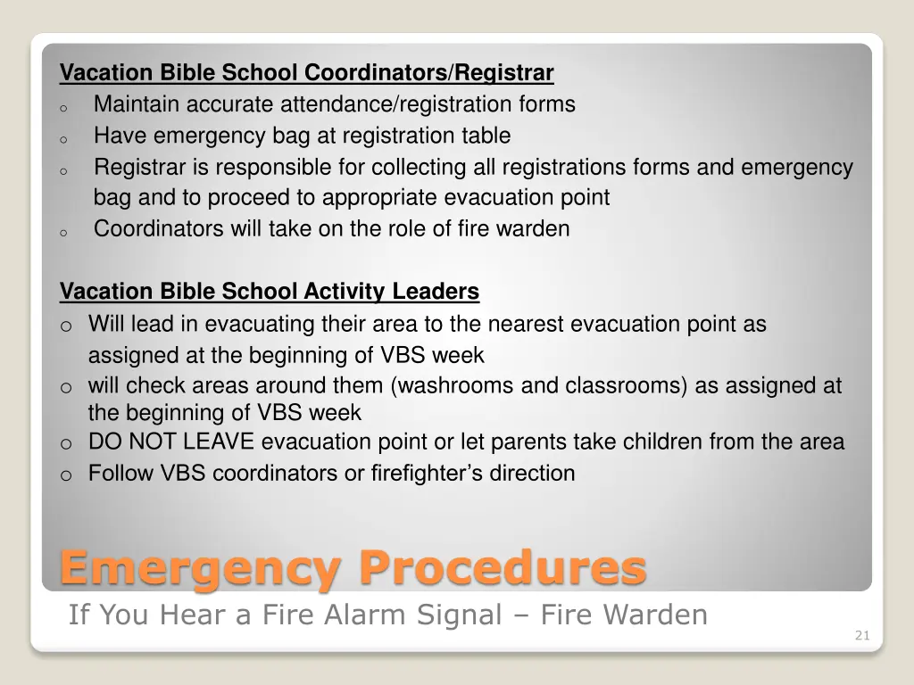 vacation bible school coordinators registrar