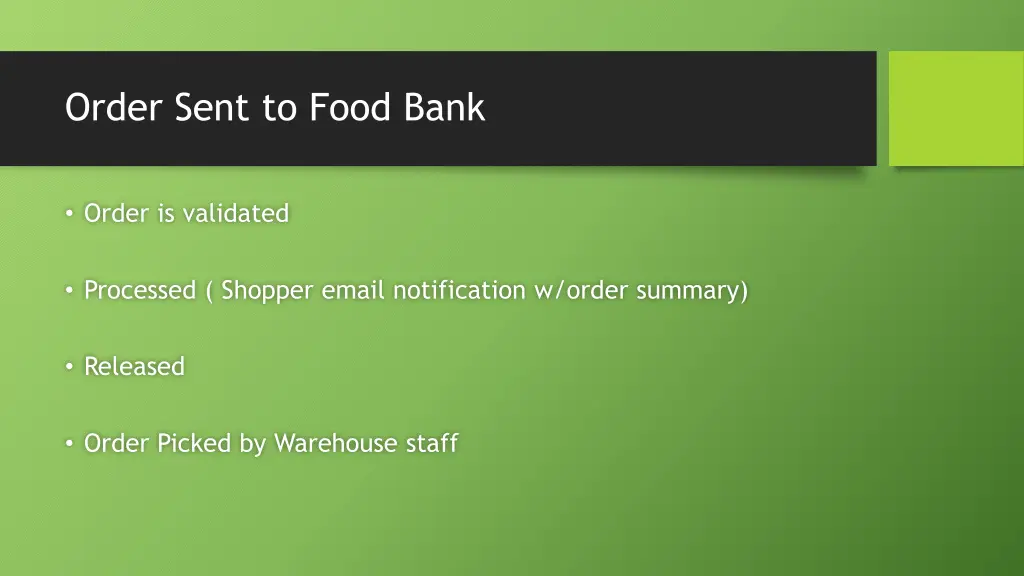 order sent to food bank