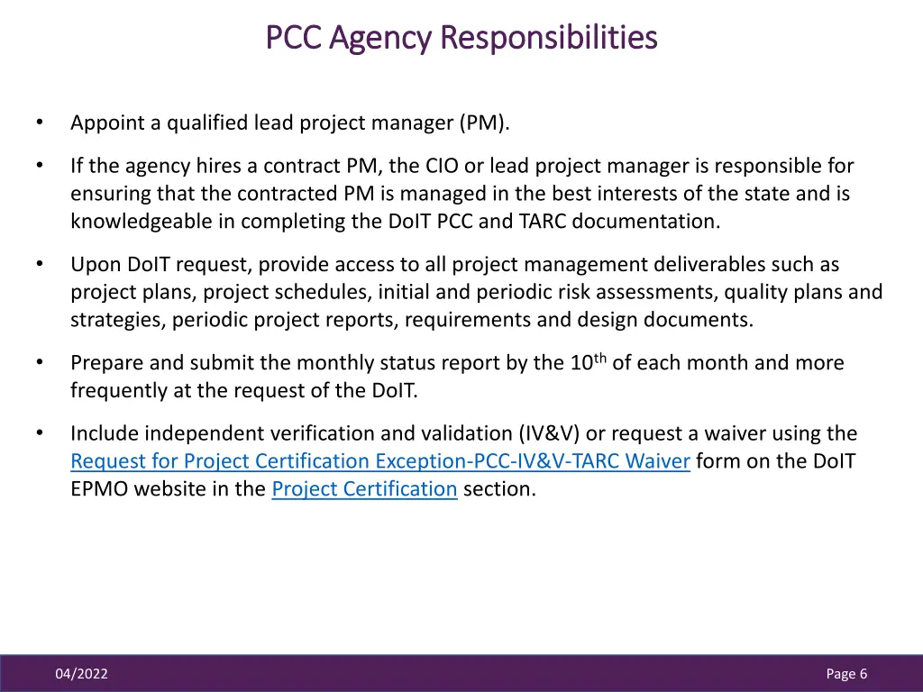 pcc agency responsibilities pcc agency