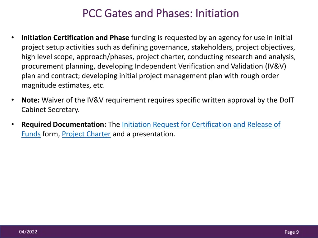 pcc gates and phases initiation pcc gates