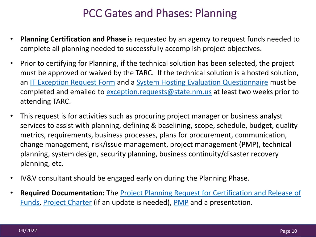 pcc gates and phases planning pcc gates