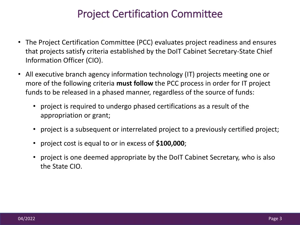 project certification committee project