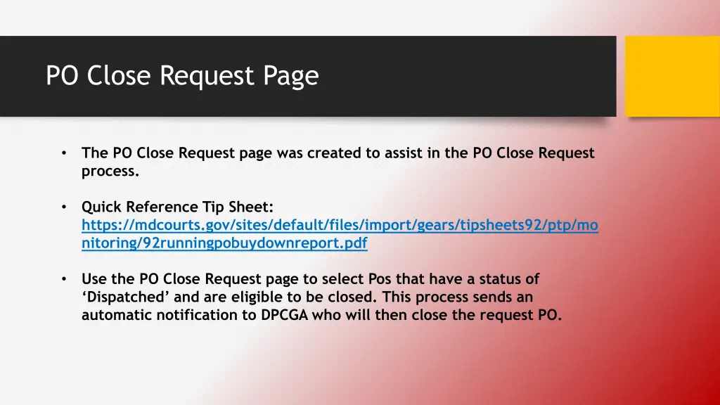 po close request page