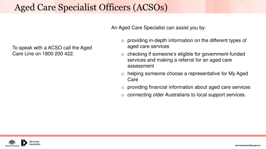 aged care specialist officers acsos