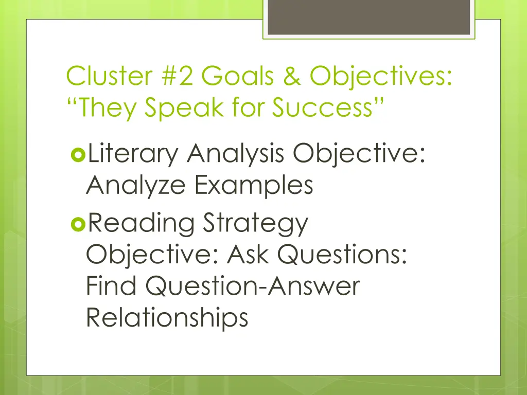 cluster 2 goals objectives they speak for success