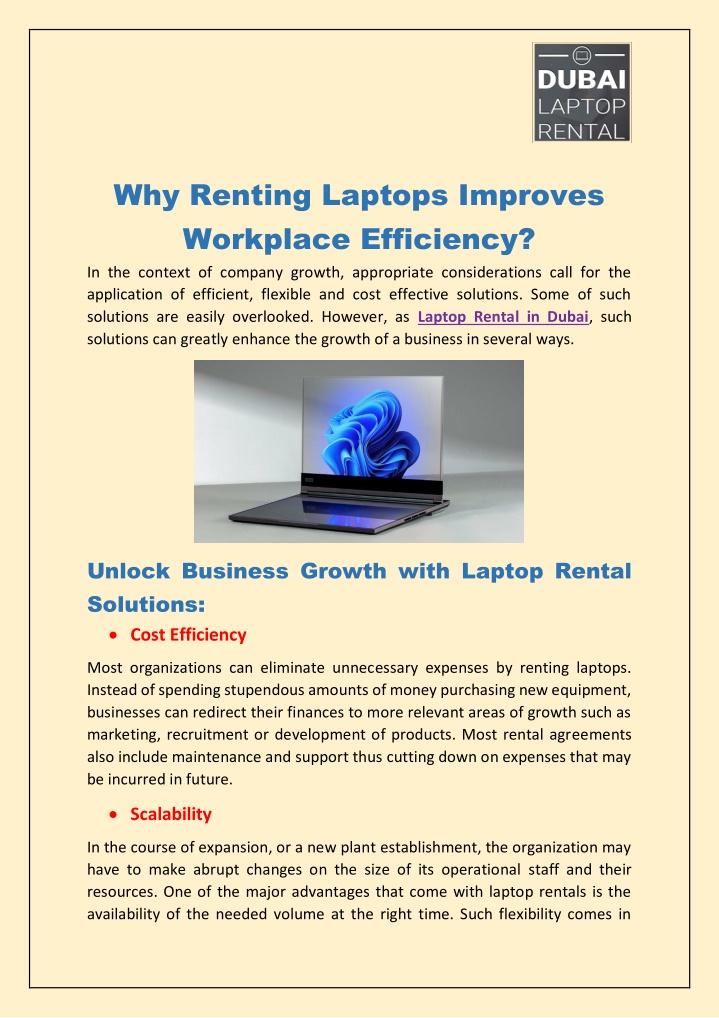 why renting laptops improves workplace efficiency