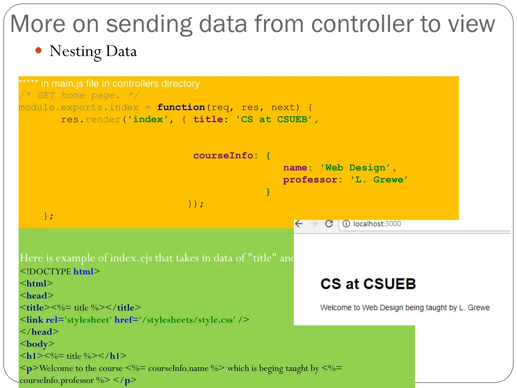 more on sending data from controller to view