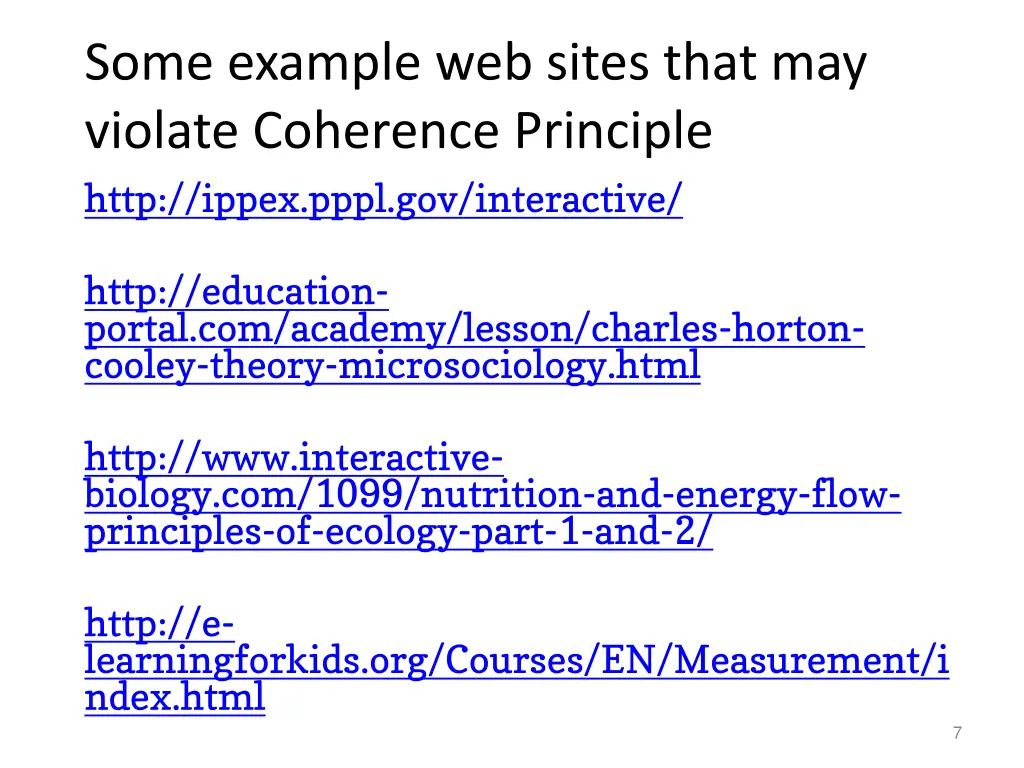 some example web sites that may violate coherence