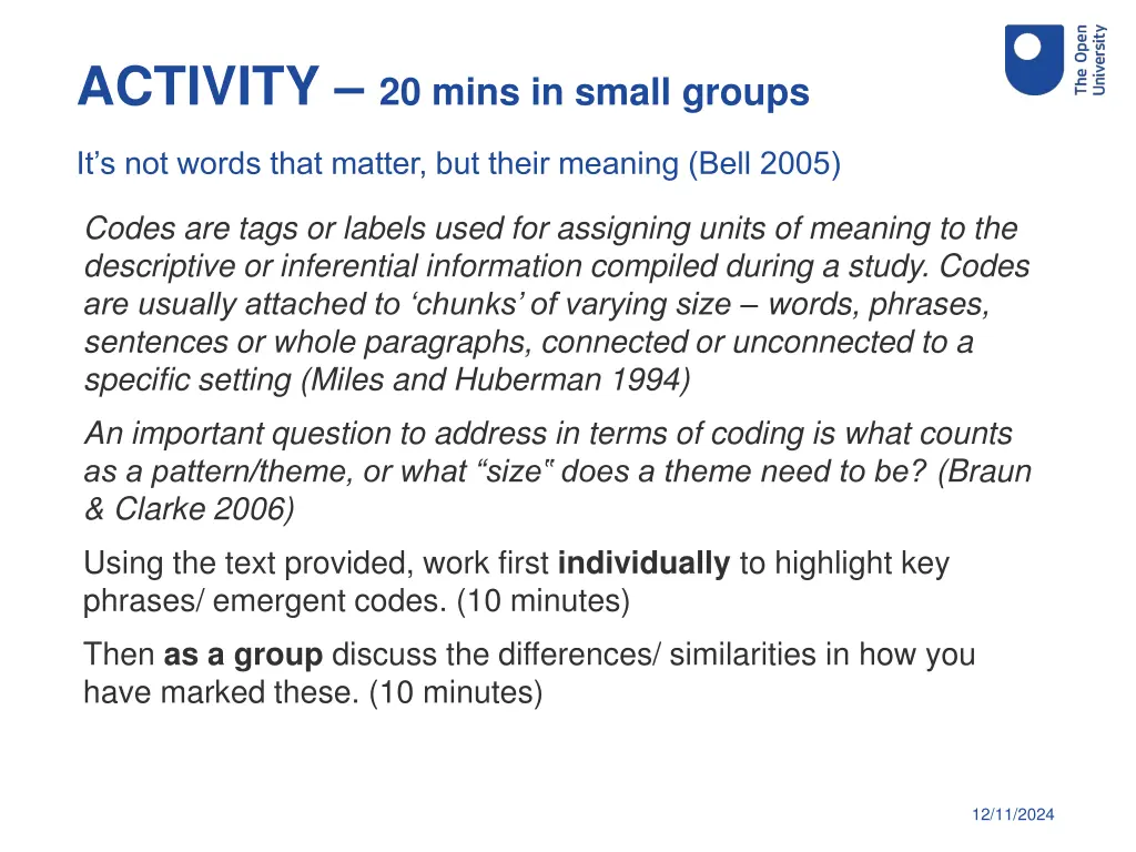 activity 20 mins in small groups 1