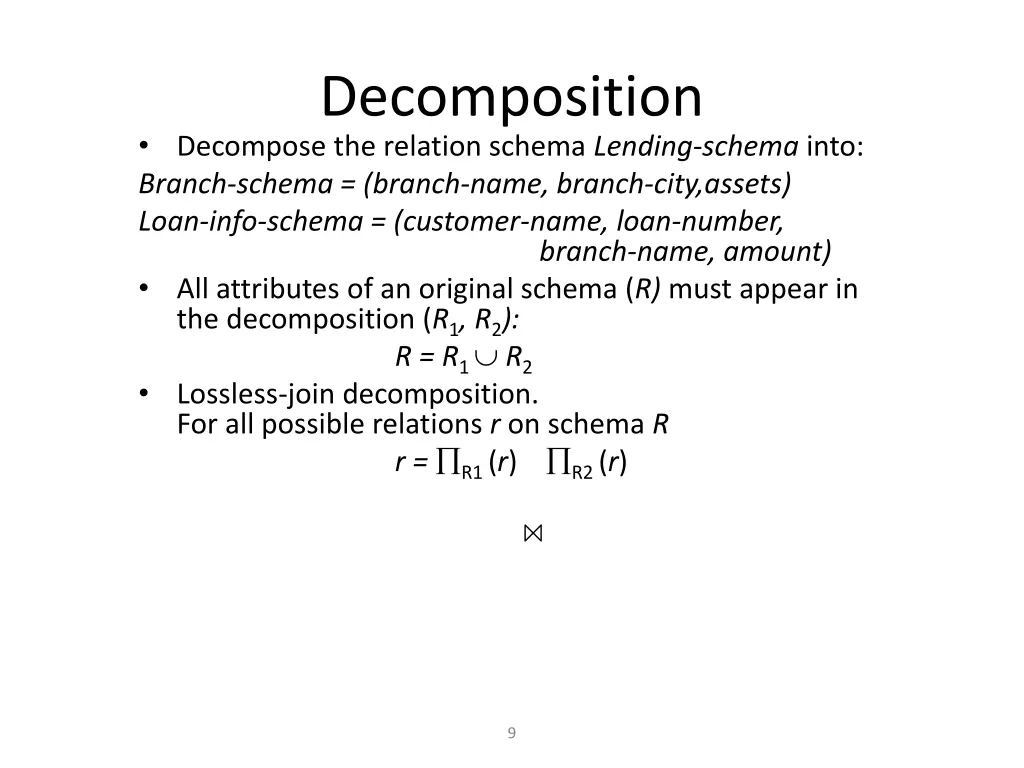 decomposition decompose the relation schema