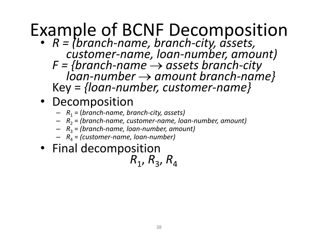 example of bcnf decomposition r branch name